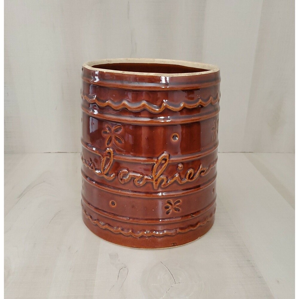 Marcrest Daisy Dot Stoneware COOKIE JAR Colorado Utensil jar Brown 8" No lid